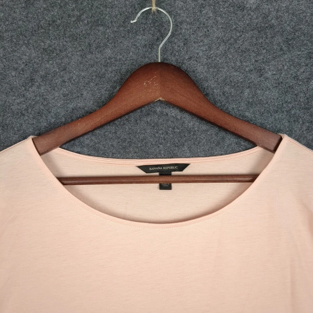Banana Republic Womens‎ Large Peach Pink Puff Sleeve Scoop Neck Jersey Knit Top